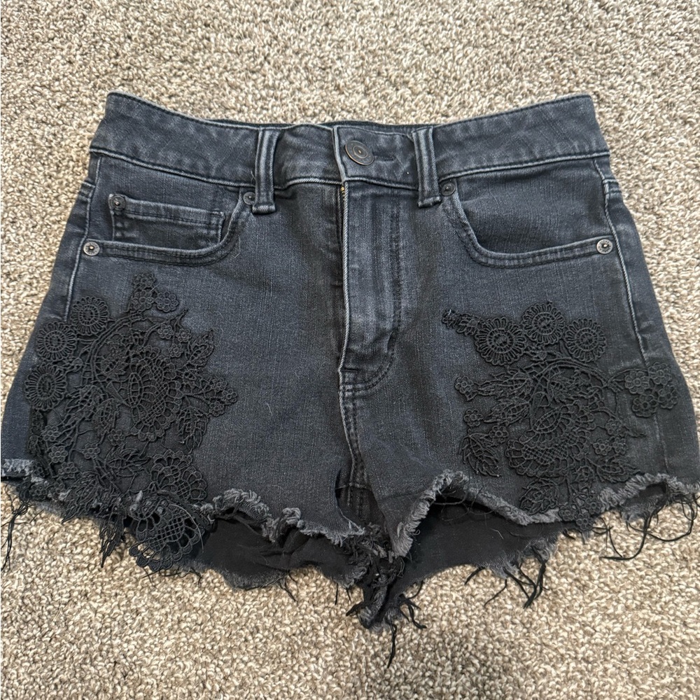 American Eagle Outfitters Black Jean Shorts Distressed High-Waisted